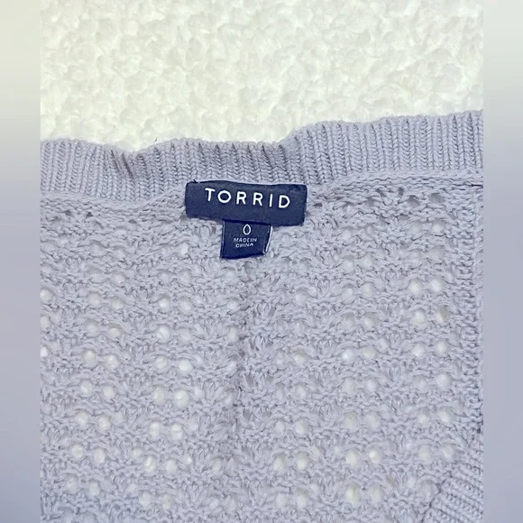 Torrid Womens Gray V-Neck 3/4 Sleeve Open Knit Textured Sweater - Picture 9 of 11